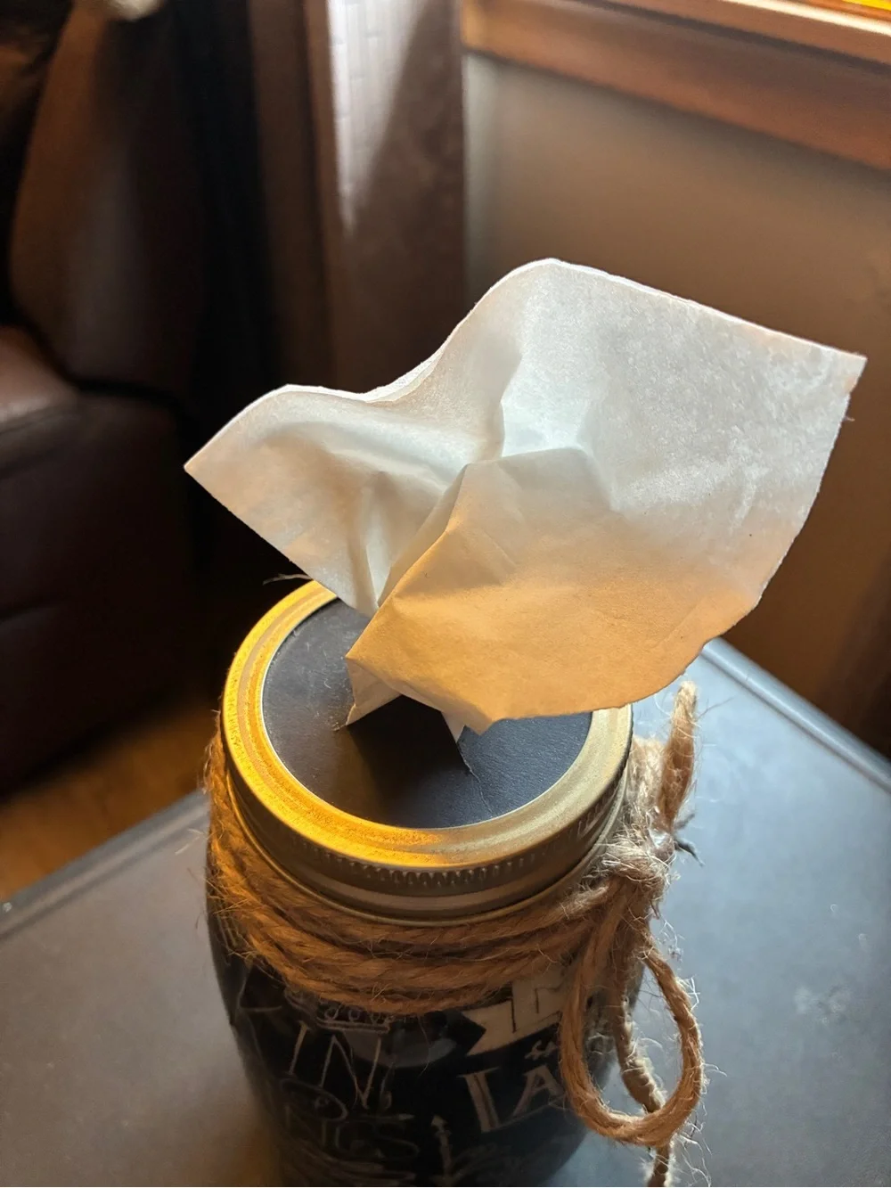 Rustic Black 'Jesus'  Mason Jar Tissue Dispenser 7”